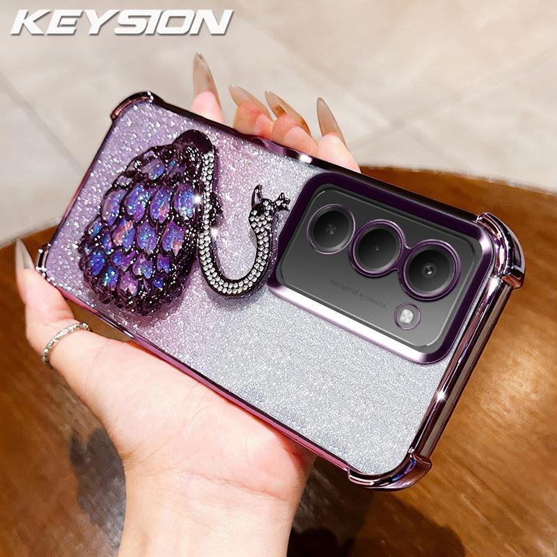 

KEYSION Противоударный чехол для телефона из ТПУ с гальваническим покрытием для Redmi 15 169,5 мм 171 мм Блестящий инкрустированный драгоценными камнями лебедь подставка Задняя крышка для Redmi 15 5G for Redmi 15 169.5mm фиолетовый