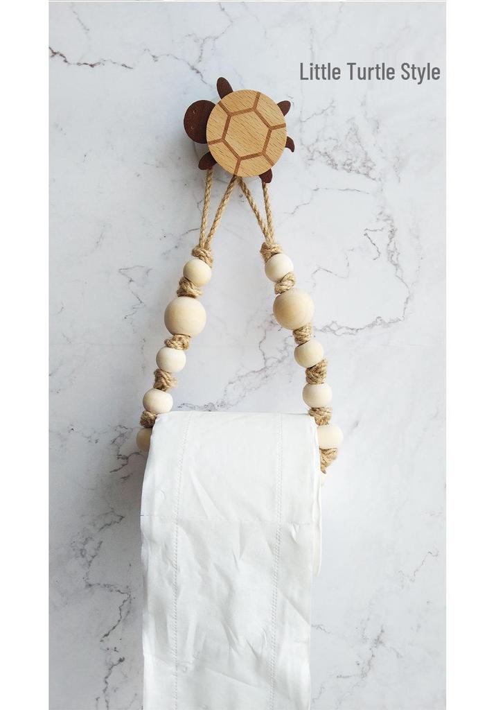 Hand-Woven Toilet Paper Holder with Hemu Beads and Hemp Rope, No-Punch Installation