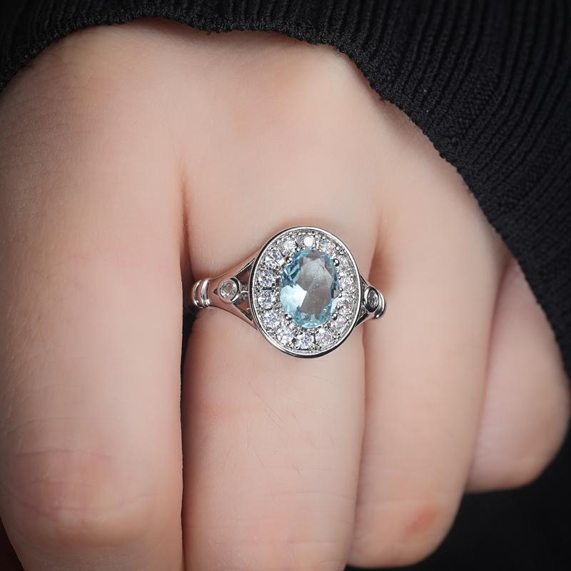 Romantic Round Shape Women Ring Brilliant CZ Sea Blue Stone Female Wedding Party Anniversary Birthday Gift Trendy Ring Jewelry