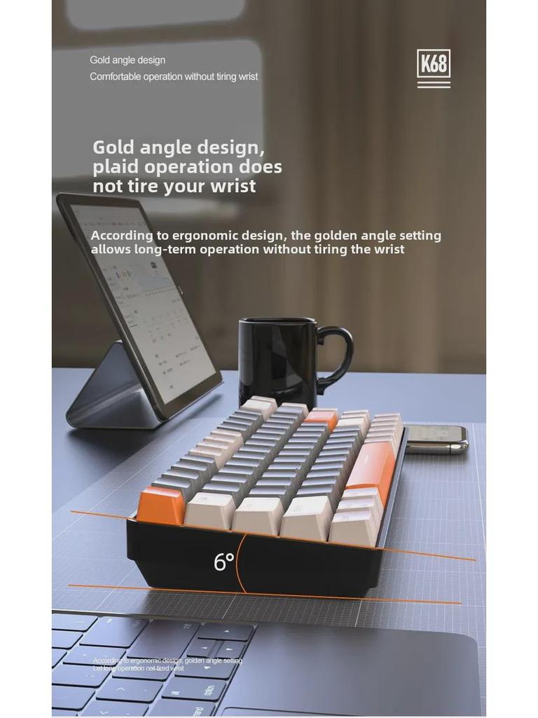 Clavier mécanique sans fil Bluetooth double mode Free Wolf K68, couleur personnalisée, touches de jeu remplaçables à chaud.