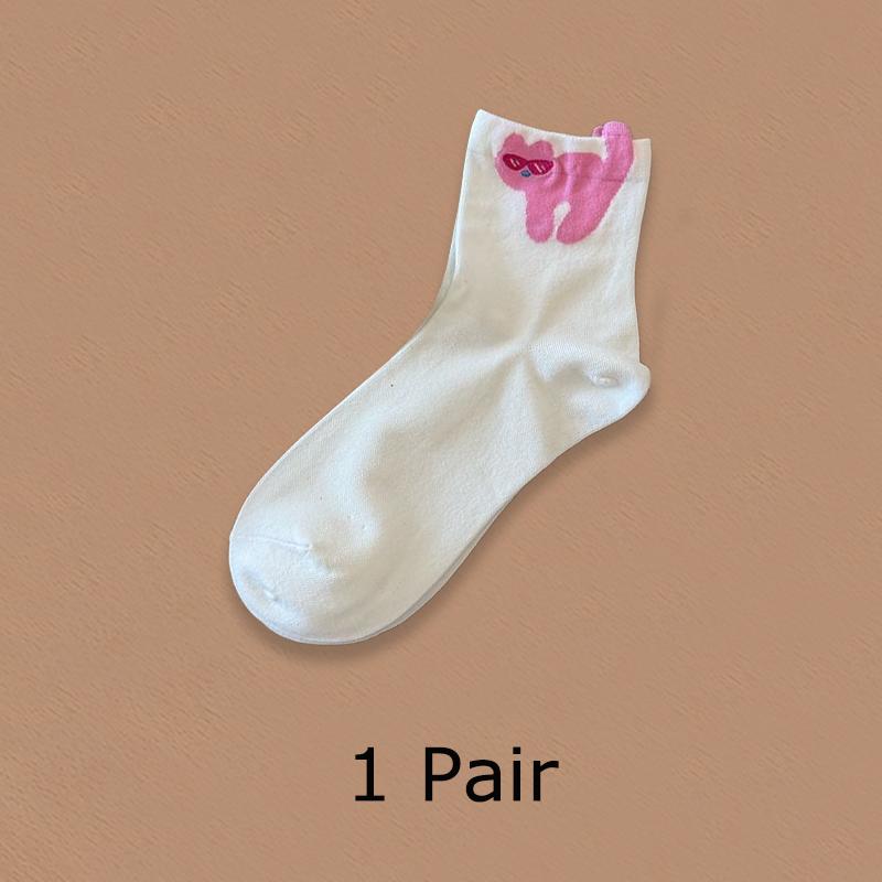 

1 пара Мультяшные Теплые Цветные Приятные к коже Носки с котятами Милый принт Дышащие Повседневные Удобные Многоэлементные Легкие Ощущения белый/розовый