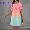 Robe d'été pour femme avec motif imprimé dégradé 3D vintage, nouvelle robe mini élégante et décontractée à manches courtes XXS-3XL, robe trapèze ample pour femme