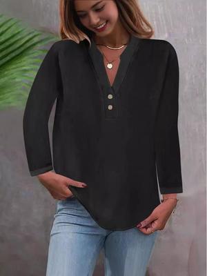 2024 Autumn European & American Women's Bamboo Cotton Linen Long Sleeve Solid Pullover Shirt
