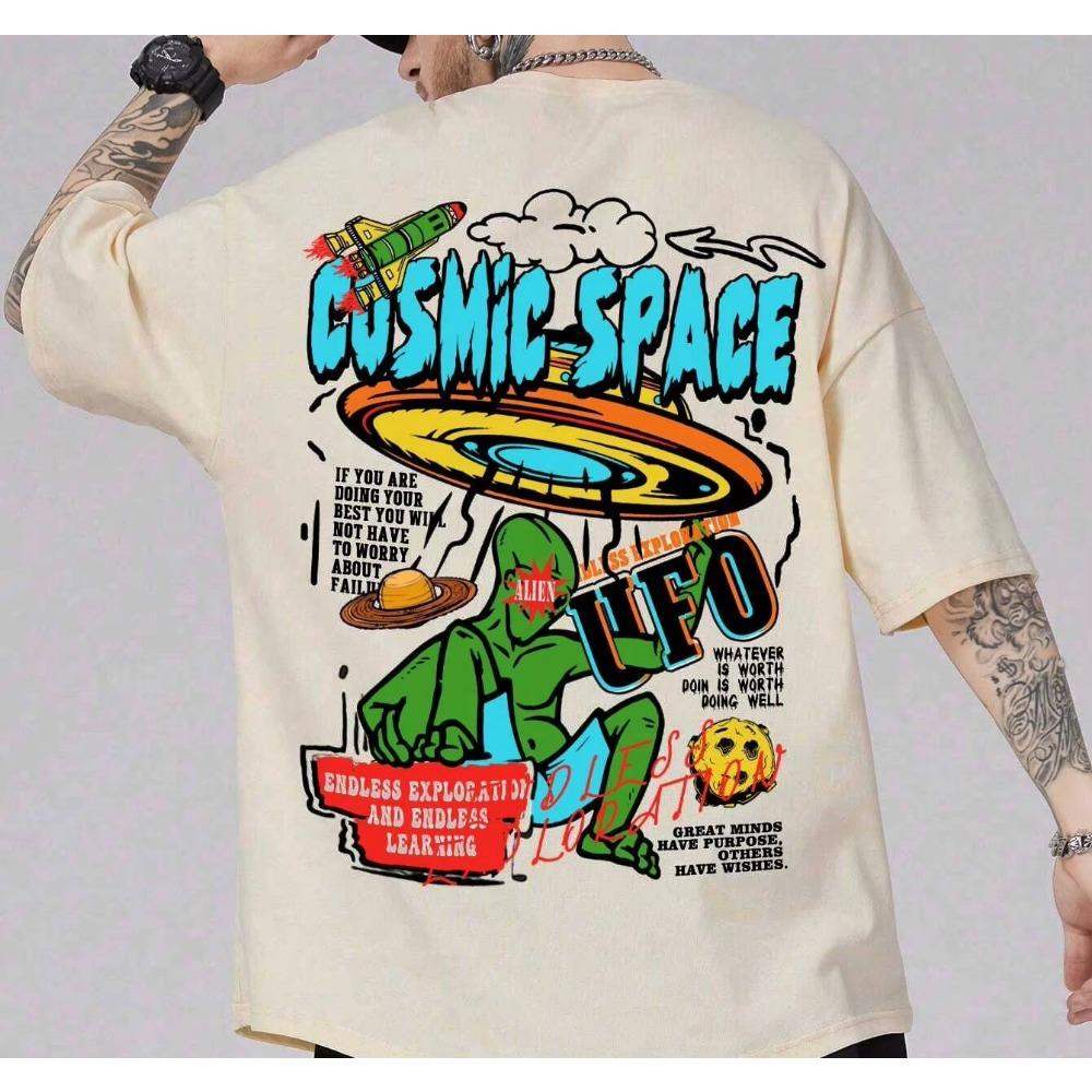 Spațiul Cosmic OZN Extraterestri Amuzant Grafic Imprimat Topuri Bărbați Modă Stradă Tricou Vară Casual Bumbac Tricou Supradimensionat Lejer