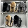 New Genuine Fox Fur Ear-protecting Hat Men Real Raccoon Fur Bomber Hat Women Winter Warm Fur Real Sheep Leather Snow Hat