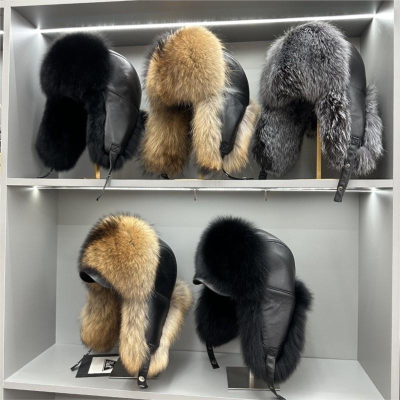 New genuine fox fur ear-protecting hat Men real raccoon fur bomber hat Women winter warm fur real sheep leather snow hat