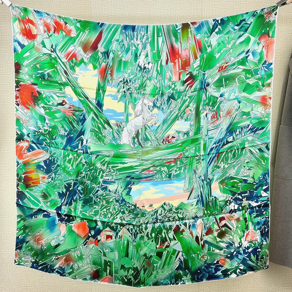 Temperament Desert Oasis Silk Scarf 100 Mulberry Silk Square Scarf Spring And Autumn Silk Scarf, Sunscreen Women'S Shawl