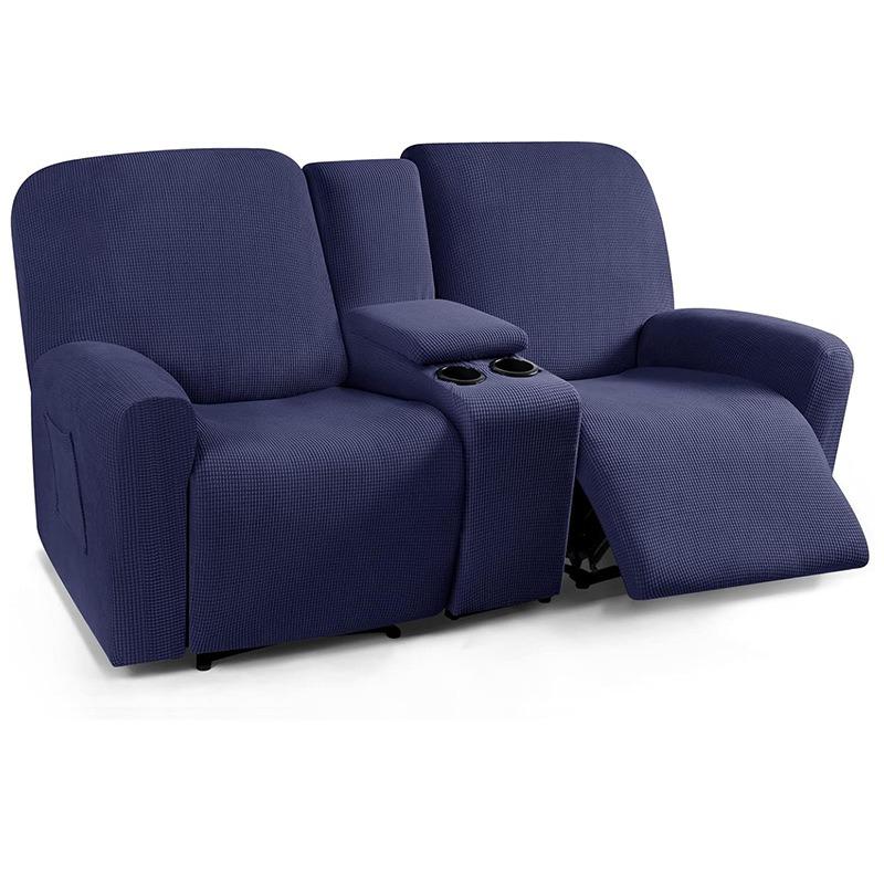 Solid Color Recliner Covers All-inclusive Loveseat Center Console Sofa Covers Elastic 2Seater Couch Slipcovers with Cup Holder