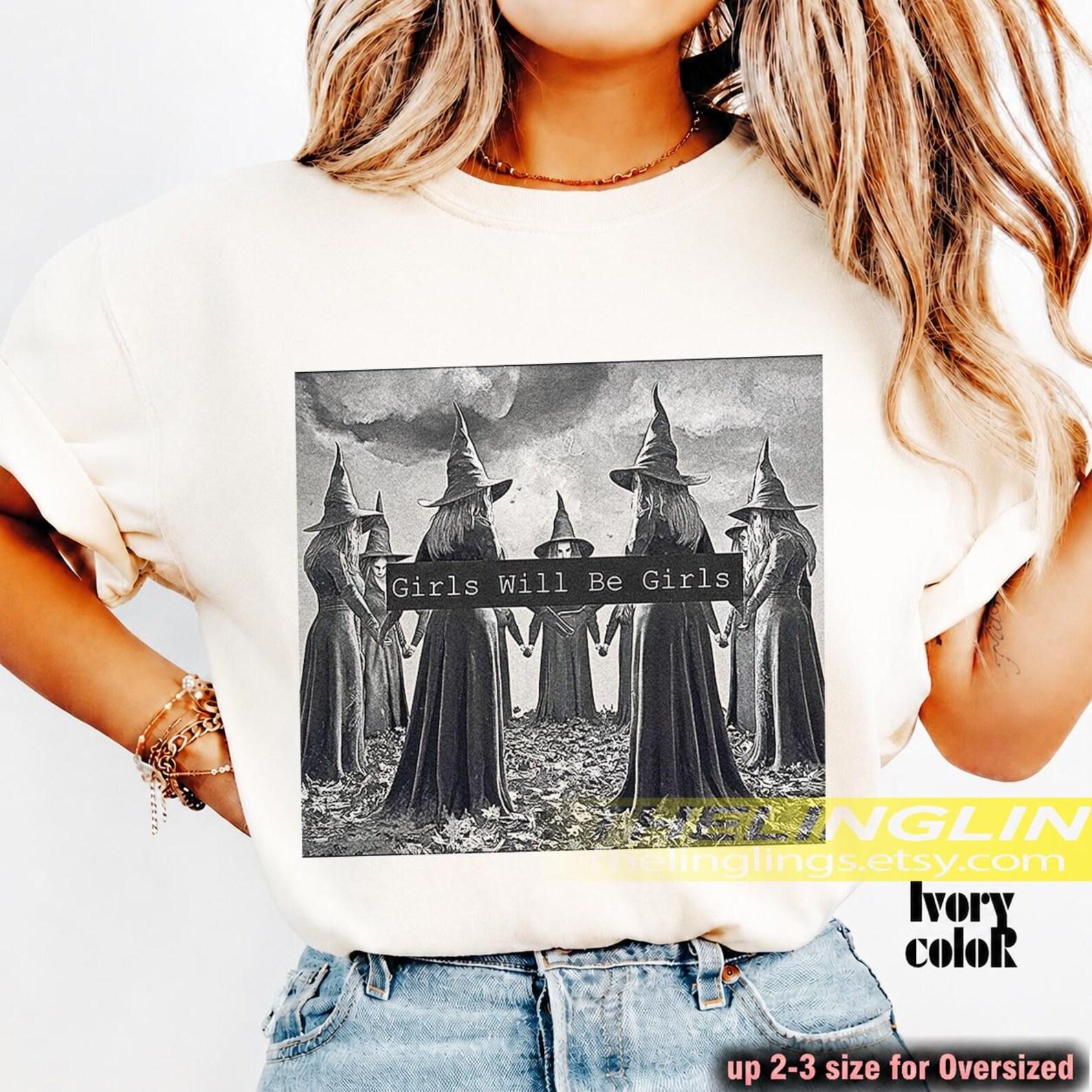 Funny Witches Unisex Softstyle T-Shirt, Girls Will Be Girls Tee, Halloween Shirt, Witchy Humor Top, Halloween Costume Idea RZ 2XL