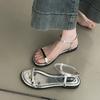 Beautiful word with silver sandals women's summer new with skirt high-end flat shoes