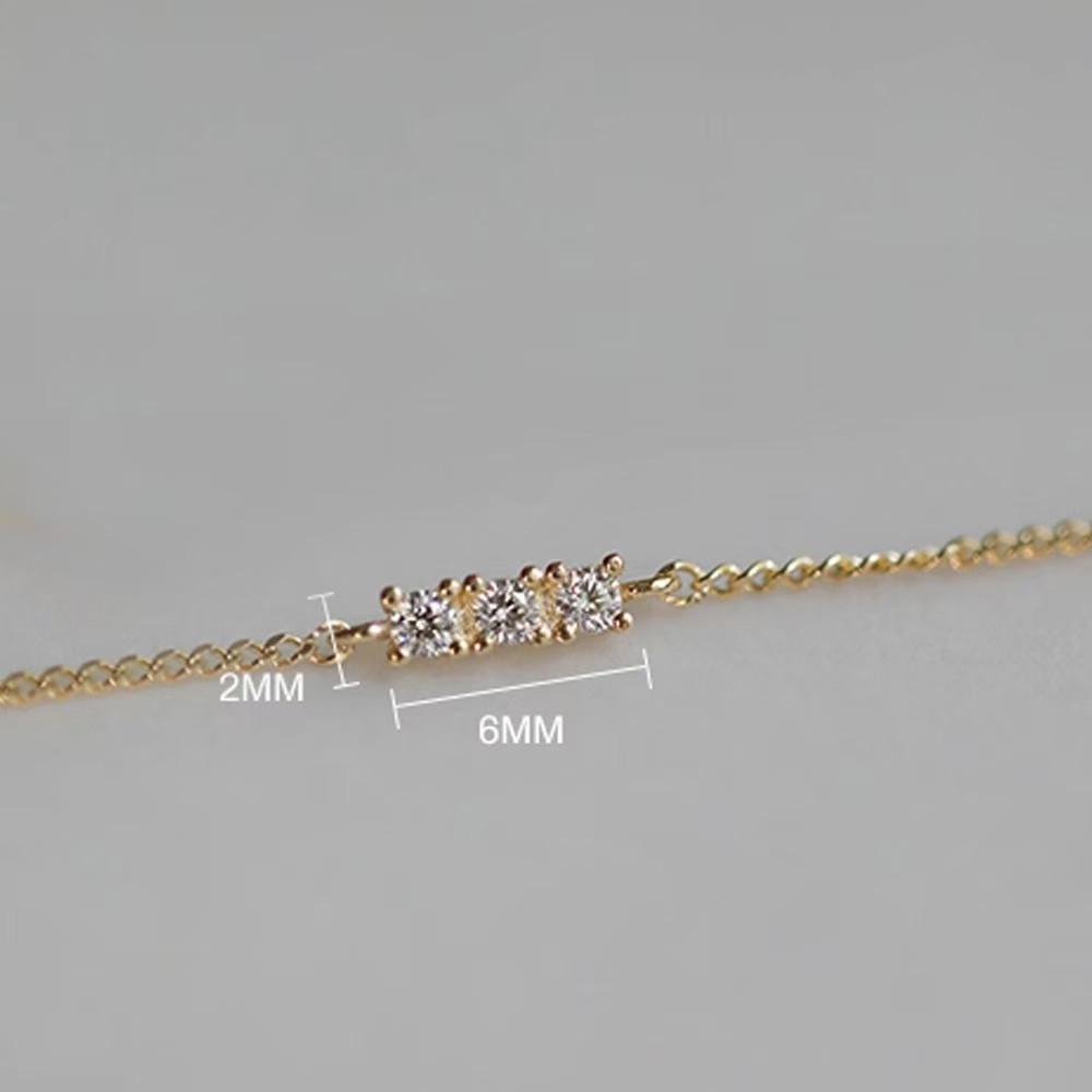 925 Sterling Silver Bracelet with 18K Gold Plating & Three Diamond Zirconia Inlays - Versatile Minimalist Design