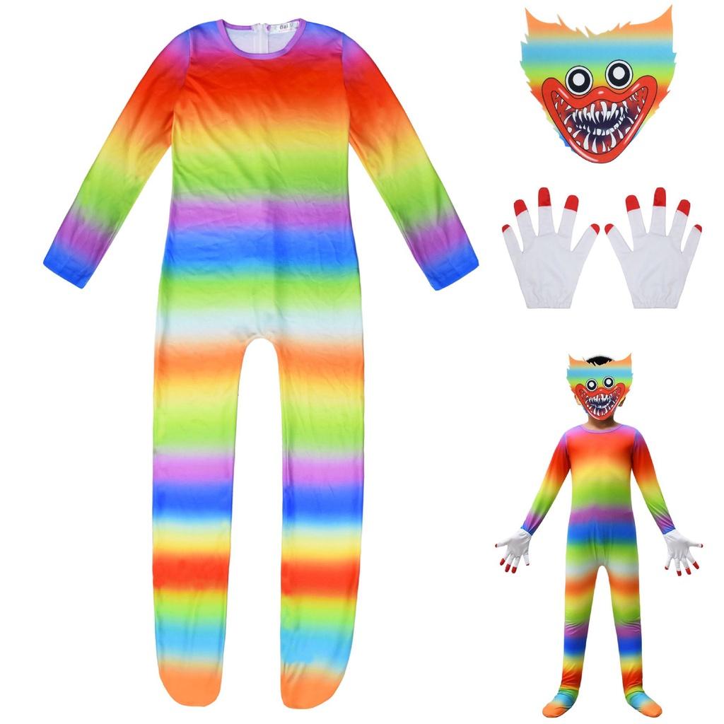 Kids Poppy Playtime Huggy Wuggy Cosplay Costume Jumpsuit Mask Halloween Suit