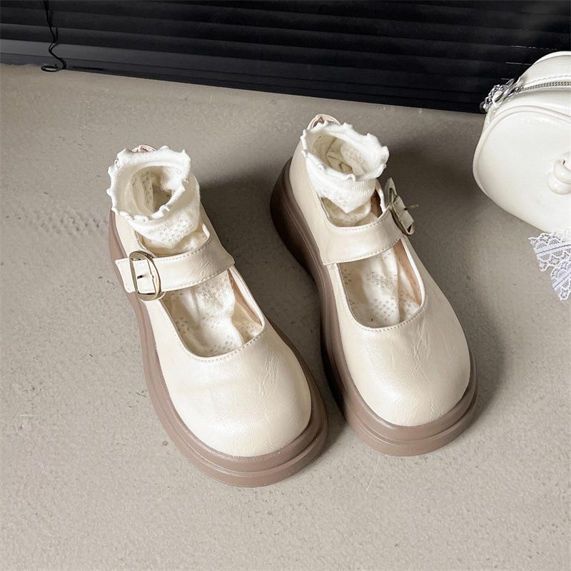 

Height-increasing platform shoes, small single shoes, French color matching skirt, Mary Jane small leather shoes, women s 2025 spring and autumn new 35