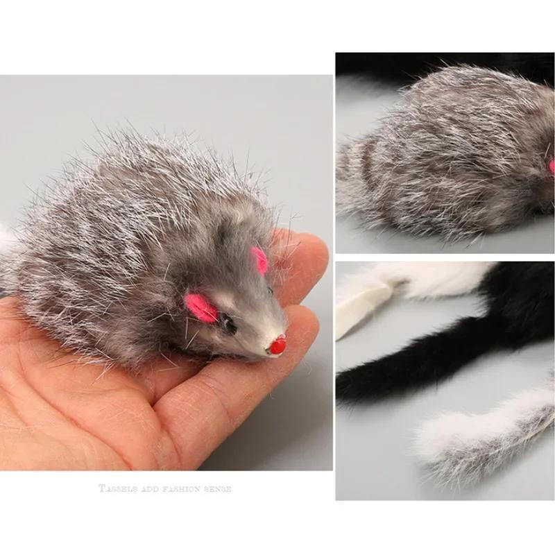 1Pcs False Mouse Cat Pet Toys 18 cm Cat Long-haired Tail Mice Mouse Toys Soft Rabbit Fur Furry Plush Cat Toy For Pet Cats Dogs
