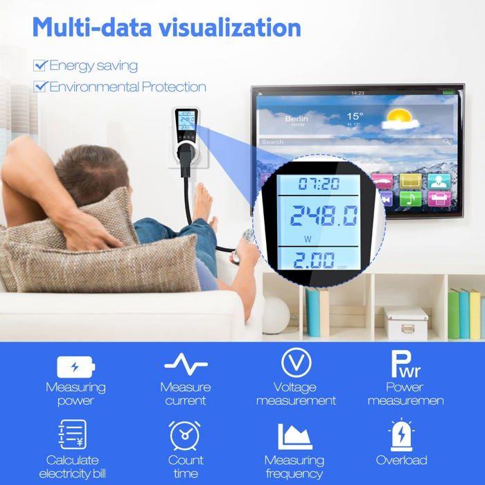 Multimètre - vinabo - misuratore consumo elettrico - 3680w - alarme de surcharge - écran lcd
