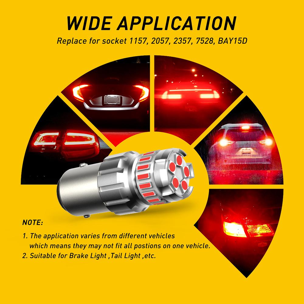 AUXITO 2pcs 1156 BA15S P21W Red LED Bulbs 1157 BAY15D P21/5W 7507 2057 Brake Lights Car Reverse Lamp Stop Tail Lights 1200LM 12V