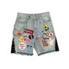 FlowStreet Hip-hop Fashion Summer Street Versatile Loose Casual Couple Sports Punk Harajuku Retro Zipper Personality Printed Denim Shorts
