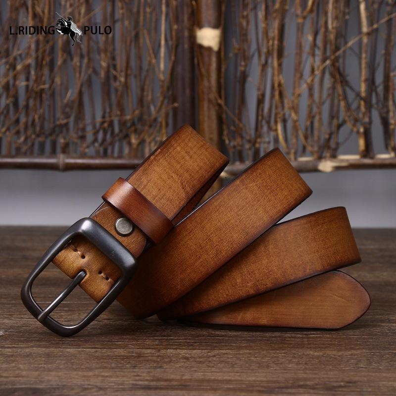 Men's Top Layer Pure Cowhide Belt Genuine Leather Pin Buckle Retro Fashion Trend Jeans Belt