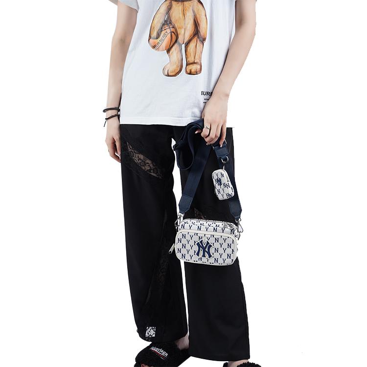 MLB Monogram Series New York Yankees Vintage Floral Print Letter Logo Polyester Shoulder Crossbody Bag Mini Unisex Bags Beige 3ACRS012N-50CRS
