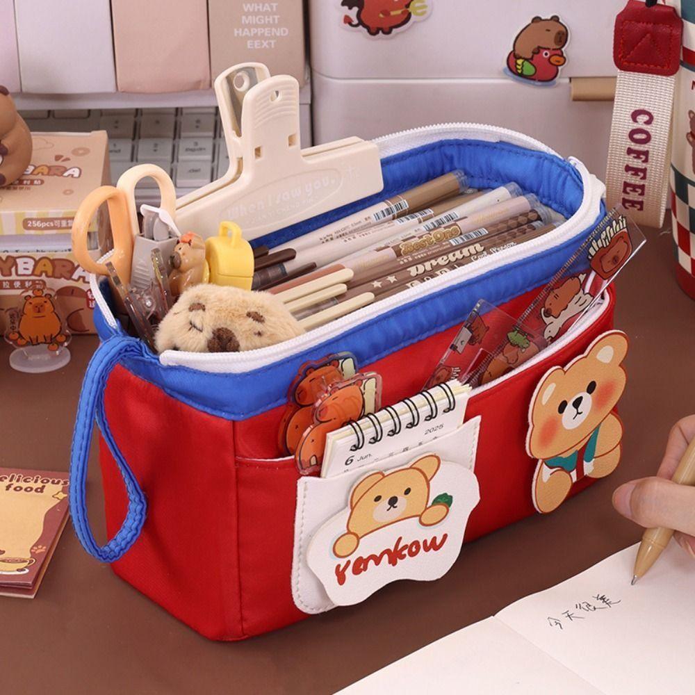 High Aesthetic Value Bear Pencil Case Large Size School Stationery Bag  Makeup Storage