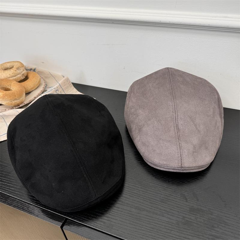 New Suede Visor Women'S Cap British Style Newsboy Cap Winter Hats For Women Men Vintage Simple Visor Hat Solid Color Painter Cap