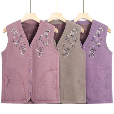 Women's Vest Autumn and Winter Clothing Fleece Warm Vest Old Lady Thickened Vest Cardigan Vest