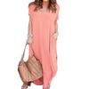Polyester Vneck Pocket Split Long Dress For Casual Summer Wear