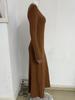 Independent Style European & American Solid Color Ribbed V-Neck Single-Breasted Long Dress for Women - Autumn/Winter Collection