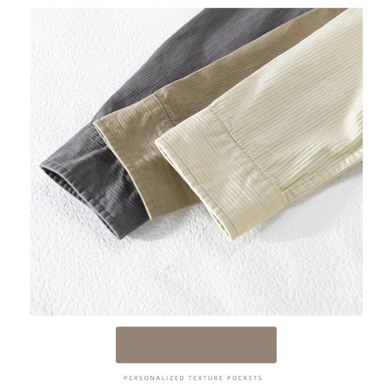 Retro Style Corduroy Long Sleeve Shirt Men Spring Fall Men's Casual Shirt Turn-down Collar Double Pockets Button Shirt Pure Cotton Comfortable Top