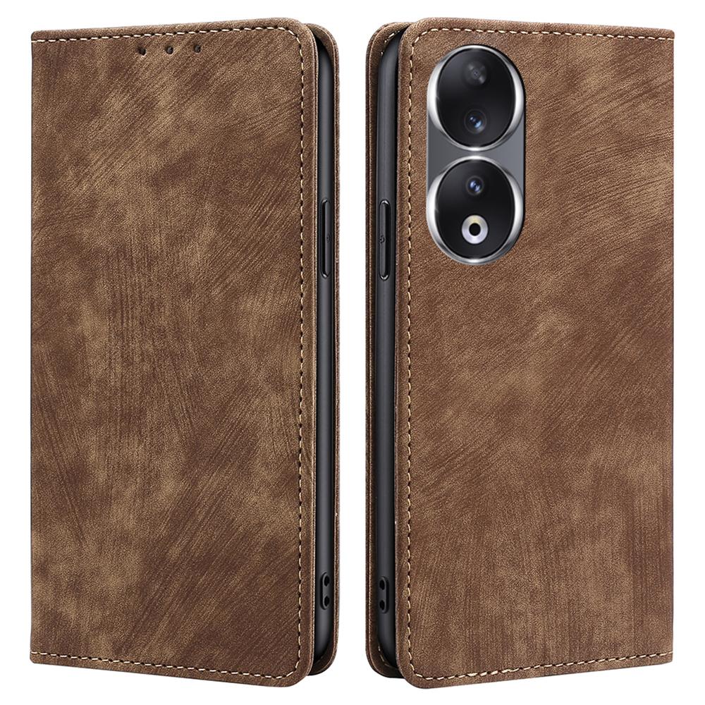 

RFID Blocking Wallet Phone Case for Honor 90,PU Leather Stand Full Protection Cover Brown