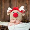 Christmas Wool Hat, Red Mouth Elk Hat, Handmade Baby Hat, Children's Versatile Beige Knitted Hat