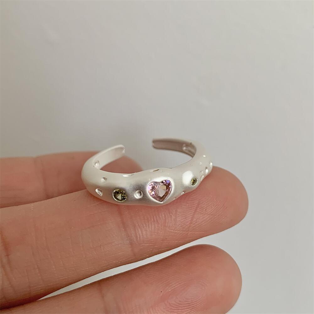 

PANJBJ 925 Silver Love Heart Zircon Ring For Women Design Sweet Versatile Frosted Adjustable Jewelry Party Gift Dropshipping