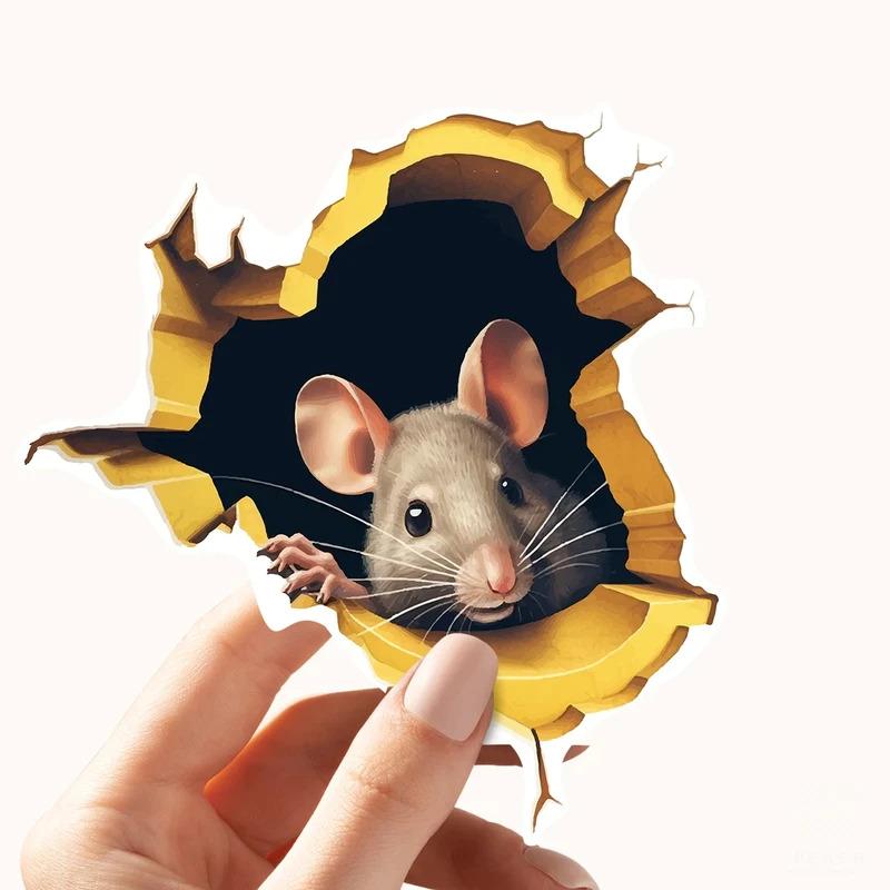 3D Personalised Mouse Sticker (1PC, Reading Theme) - White Mouse & Flower Mouse, Adorable Animals Home Decor Animal Wall Decals