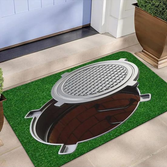3D Bottomless Manhole Rug Optical Illusion Floor Mat Non-Slip Visual Trap Door Mat for Entrance Playroom Living Room Decoration