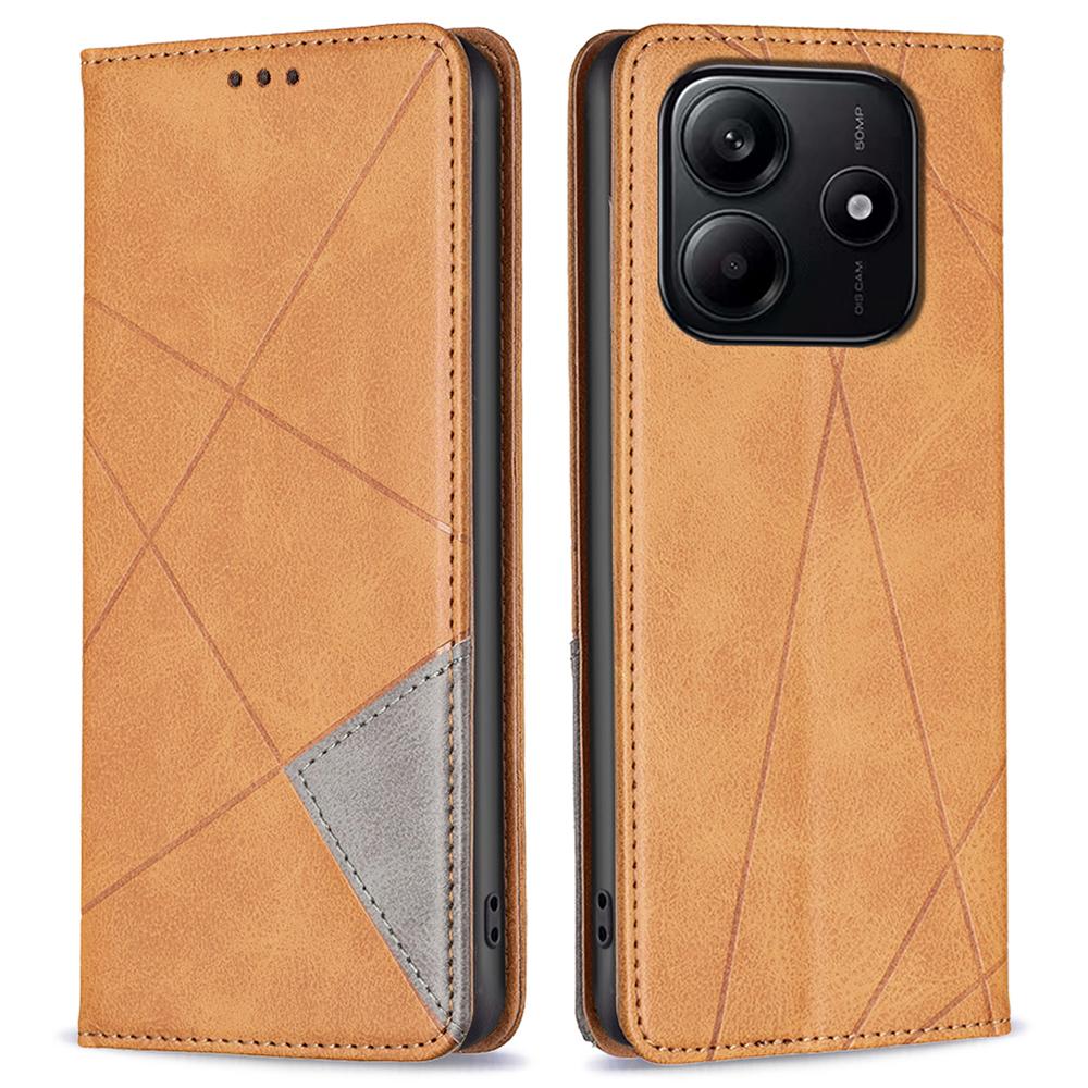 

Для Xiaomi Redmi Note 14 4G (163,25x76,55x8,16 мм) Чехол Слоты для карт Геометрический оттиск Кожаный чехол для телефона Yellow