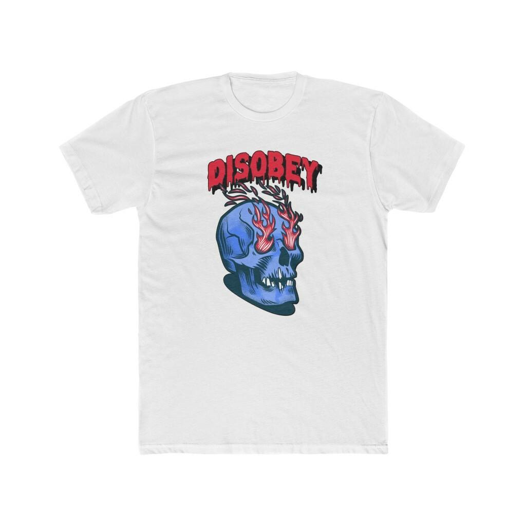 Disobey Skull on Fire Men s Cotton Crew Tshirt Tee S разноцветный