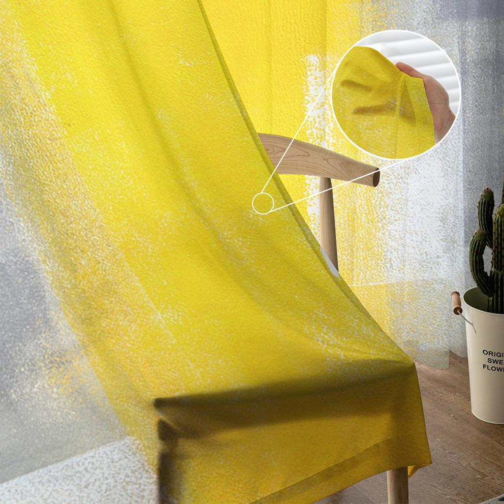 Yellow Gray Abstract Art Texture Tulle Curtains Living Room Bedroom Kitchen Window Treatment Chiffon Curtain Blinds Light Filtering Polyester Decor