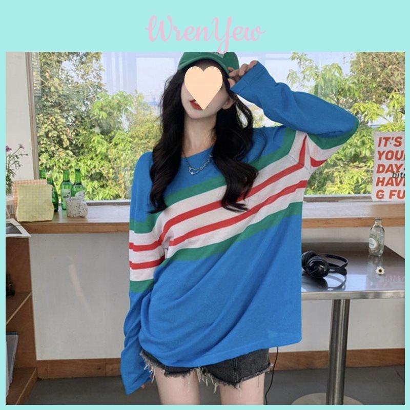 Ice Silk Striped T Shirt For Women With Loose Fit And Summer Style
