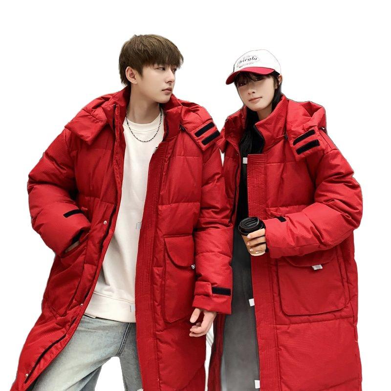 Men's Plaid Over-the-Knee Long Winter Down Jacket