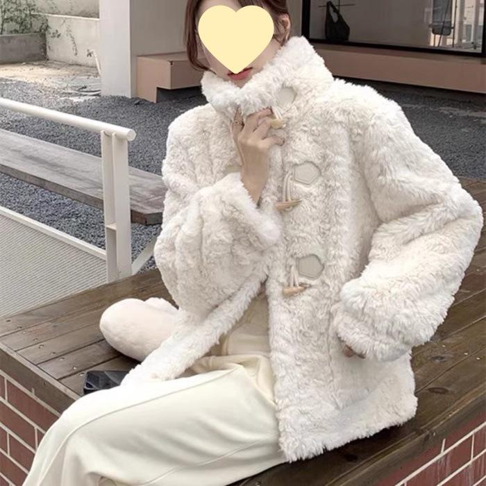 2024 Autumn Korean Lamb Wool Horn Button Jacket - Original Version with Three Standards