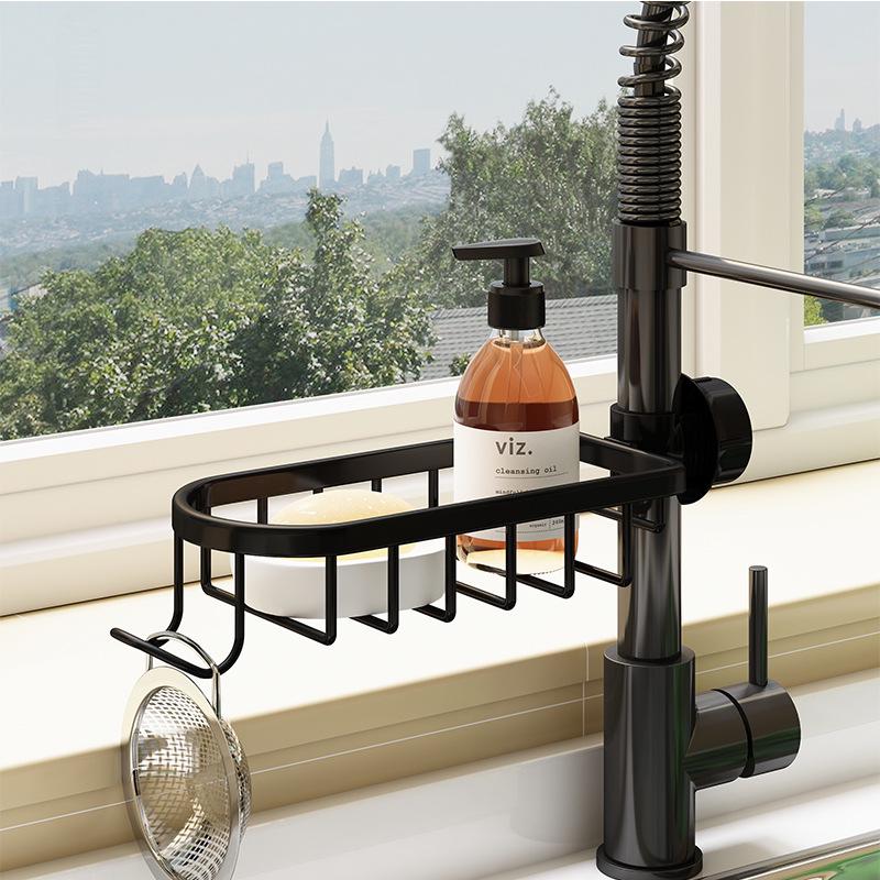 Space Aluminum Sink Organizer: Kitchen Faucet Rack & Sponge Drain Basket