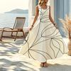 Vacation Maxi Dress for Travel Photos Simple Line Design,Sleeveless,Loose Fit,Lightweight Fabric,Elegant Resort & Leisure Outfit