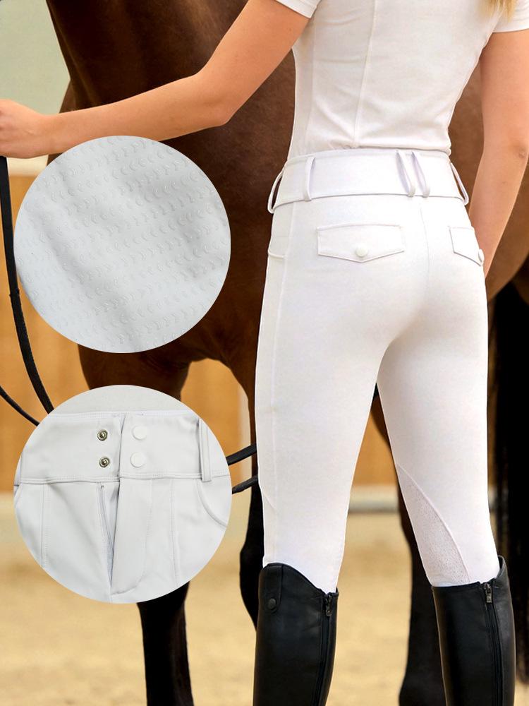 Unisex Cross-Border Non-Slip Silicone Equestrian Riding Pants with Zipper Placket - White