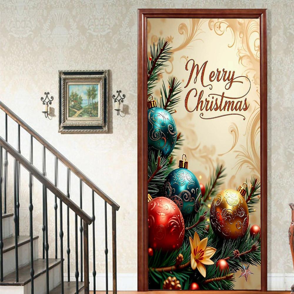 Christmas Tree PVC Self-Adhesive Waterproof Door Sticker Modern Simulation Door Mural Wallpaper Living Room Study Home Decor Art Door Poster
