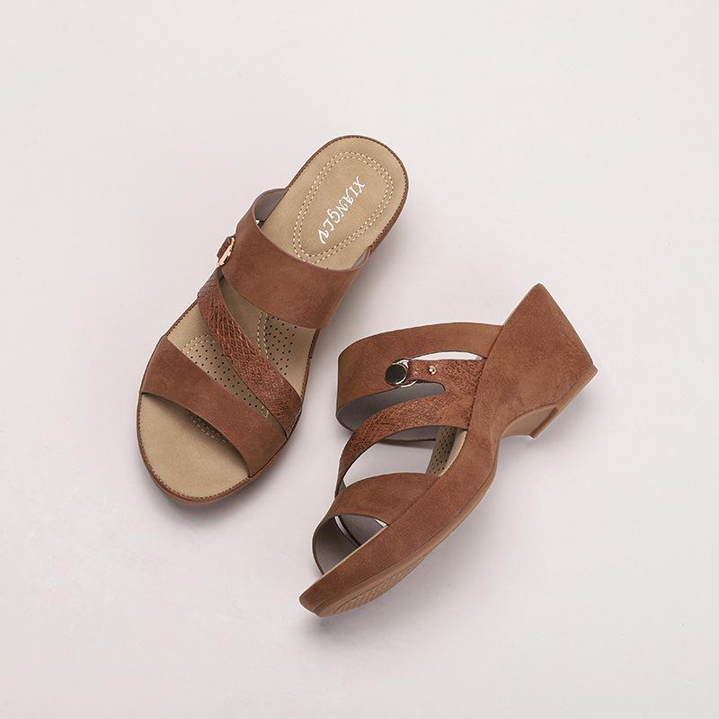 Cool slippers women wear wedge heel thick sole one-word drag summer soft sole non-slip fashion shoes