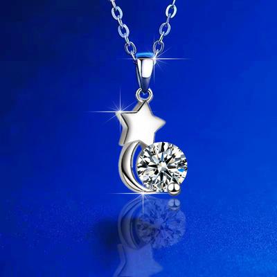 New S925 Sterling Silver Star Moon Inlaid Pendant Necklace Female Personality Fashion Simple Clavicle Chain