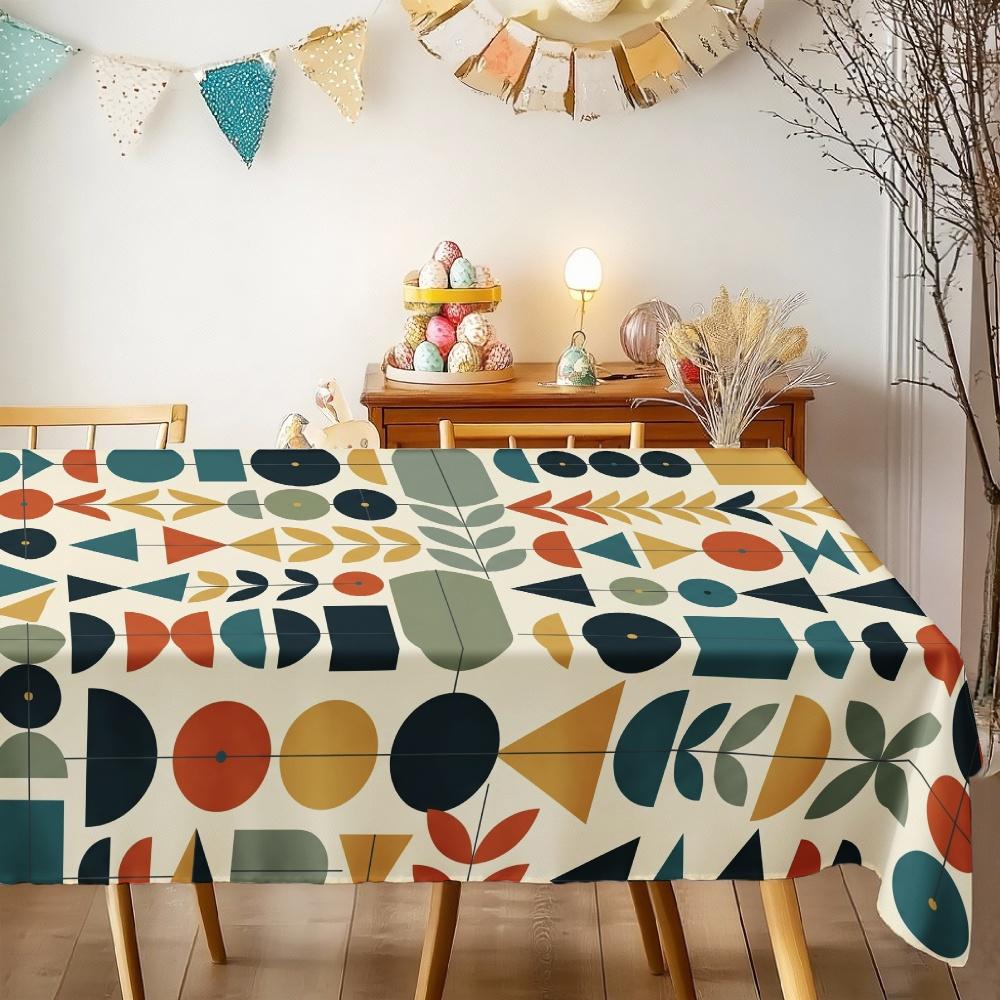 Geometric Abstract Rectangle Table Cloth for Table Decor Holiday Party Waterproof Reusable Tablecloth for Tables Kitchen Dining