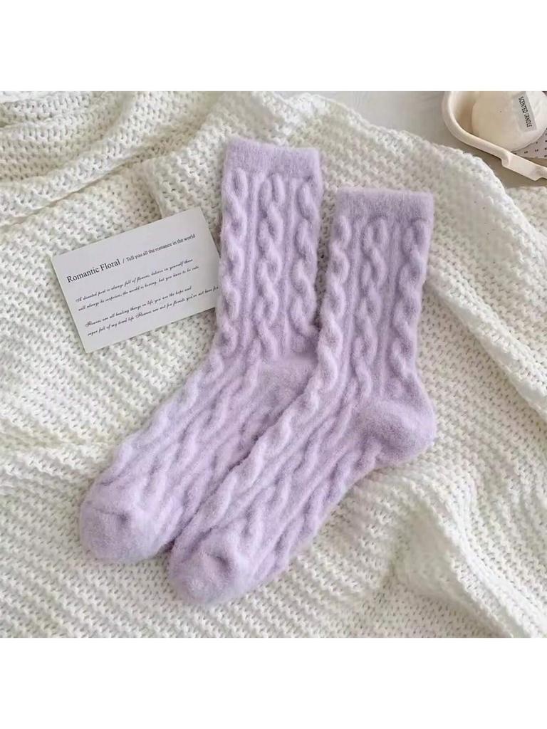 Warm Women's Socks New Winter Japanese Fashion Solid Color Fluffy Socks for Girls Home Thick Cute Floor Socks Kawaii Autumn Soft