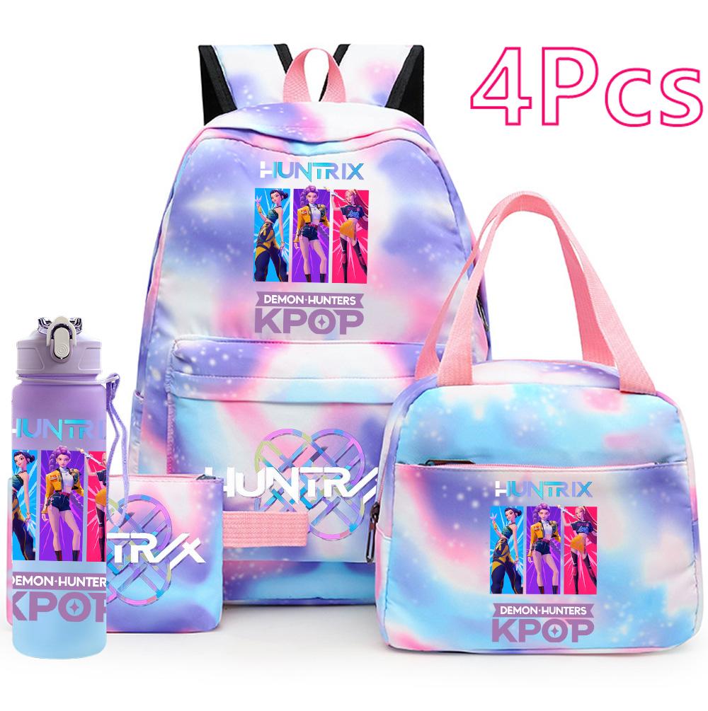 4Pcs/set Anime K-Pop Printed Backpack Handbag Pencil Case with 750Ml Water Bottler for Teenager Boy Girl Schoolbag Large Capacity Bookbag Mochila