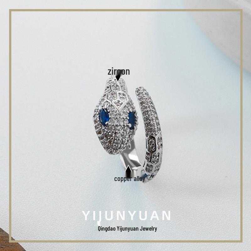 European-American Fashion Zircon Snake Ring: High-End, Versatile, Open Design for Women